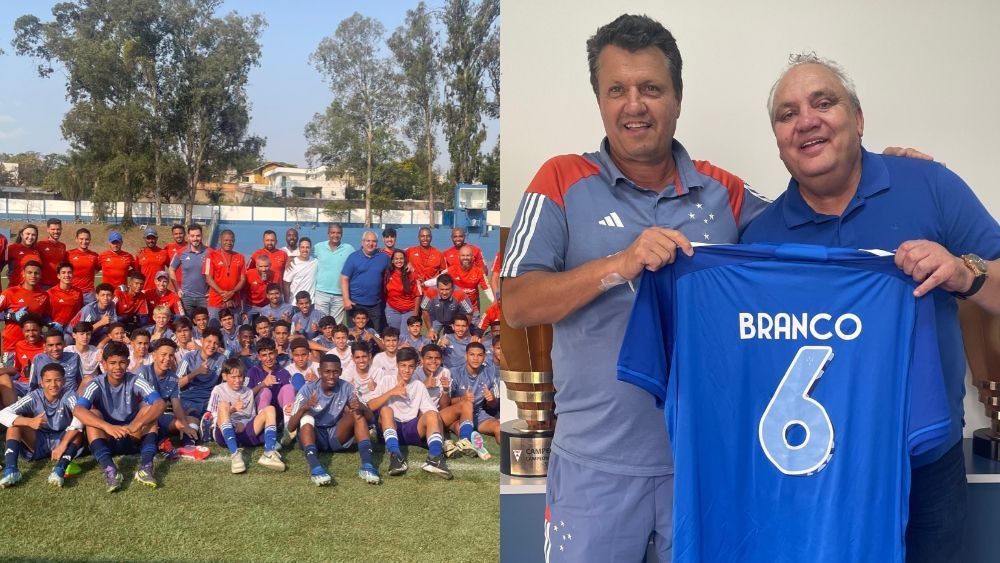 Campeão mundial pela Seleção faz visita à Toca e recebe presente do Cruzeiro