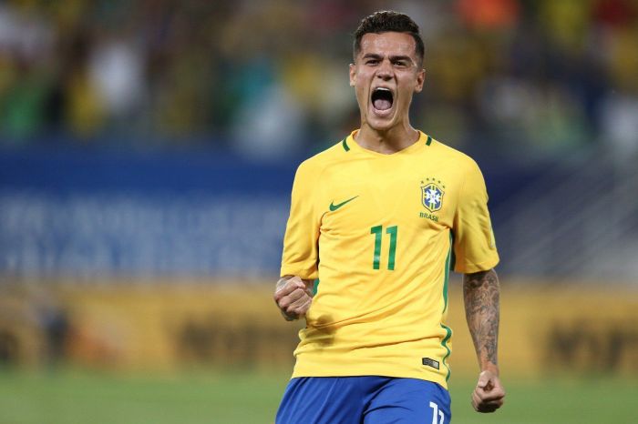 Coutinho comemora gol pela Seleção Brasileira na Copa do Mundo de 2018