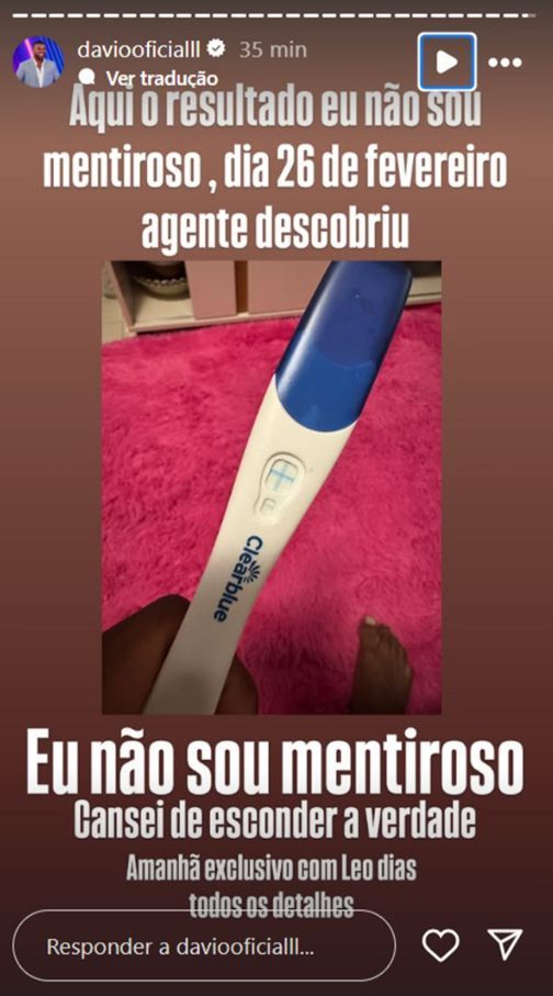 Ex-BBB publicou foto de teste de gravidez