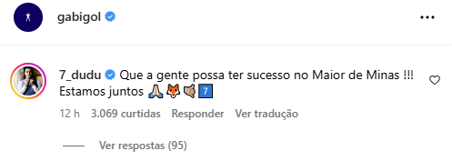 Comentário de Dudu em postagem de Gabigol, no Instagram
