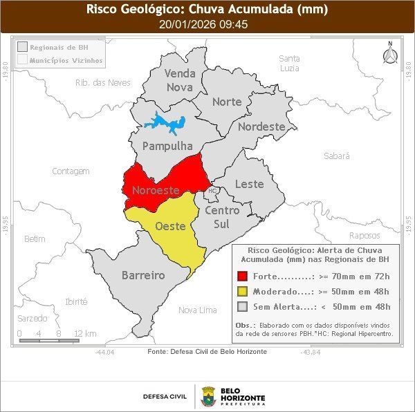 Defesa Civil emite alerta de risco geológico forte para região de BH Defesa Civil emite alerta de risco geológico forte para região de BH