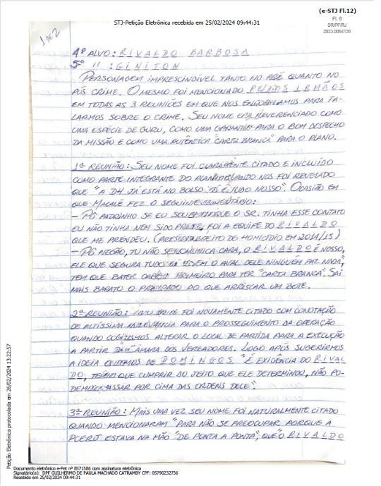 Manuscrito sobre reuniões com presença dos irmãos Brazão foi incluído em delação de Ronnie Lessa