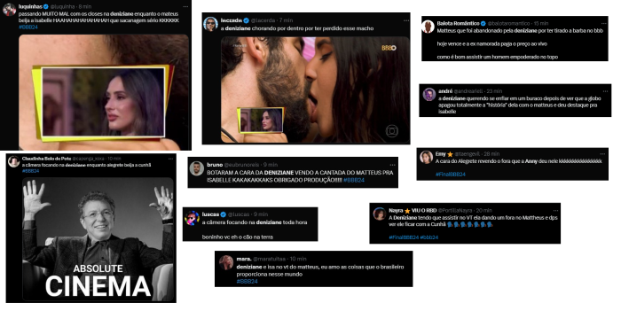 Público comenta reações de Deniziane sobre beijo de Matteus e Isabelle no BBB 24