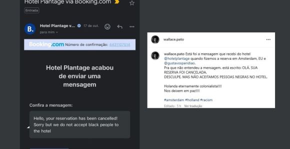Mensagem do hotel recebida pelo artista