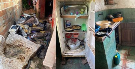 Imagens da casa mostram entulho acumulado e cômodos sujos