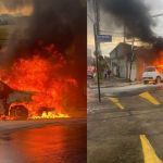 Carro pega fogo próximo a posto de combustível na Av. Amazonas em BH