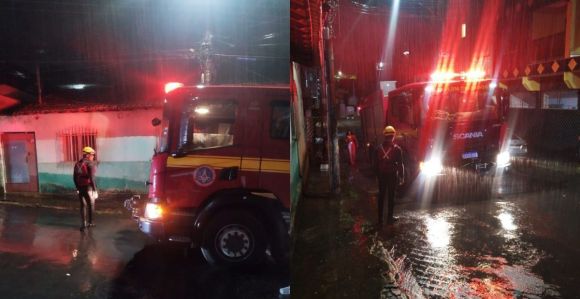 Equipes do Corpo de Bombeiros realizam trabalhos de resgate durante chuva forte em Conselheiro Lafaiete (MG)