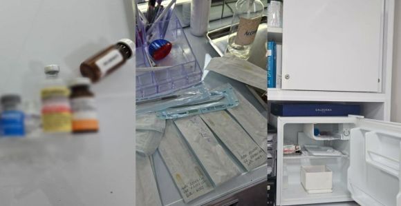 Imagens da clínica com produtos vencidos