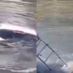 Vídeo: Motorista e passageiro são resgatados após carro cair no Canal do Mangue, no RJ
