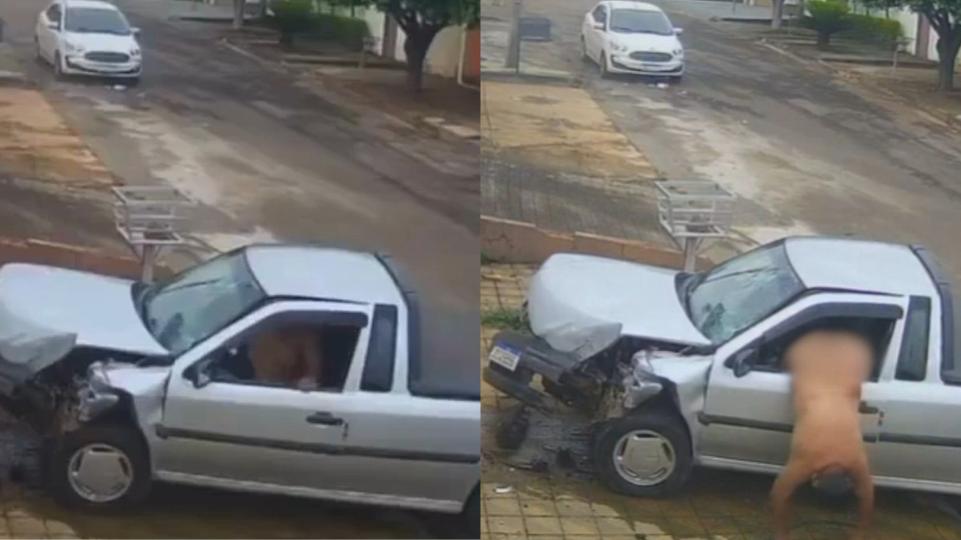Vídeo: homem bate carro roubado e foge pelado do local do acidente
