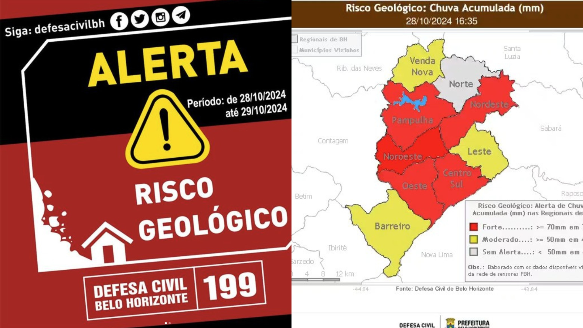Chuvas em BH: defesa Civil emite alerta de risco geológico para oito regionais de BH; veja quais