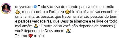 Dudu recebeu o carinho de Deyverson nas redes sociais