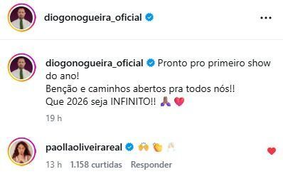 Paolla Oliveira comentou em publicação de Diogo Nogueira 