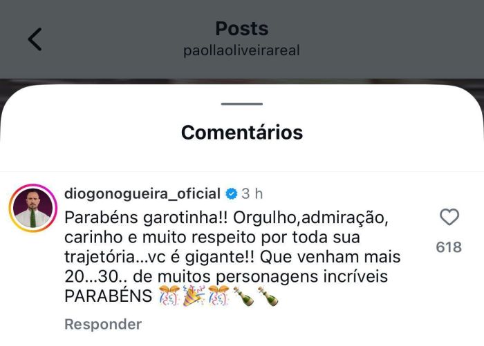Diogo comentou na publicação de Paolla
