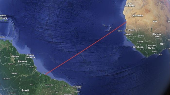 Se a embarcação tivesse saído do porto de Nouakchott, na Mauritânia, ela teria percorrido cerca de 3.981km para chegar até a região de Bragança, no Para.