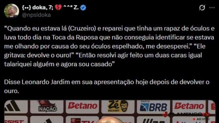 Postagem de Sidoka ironizando Jardim