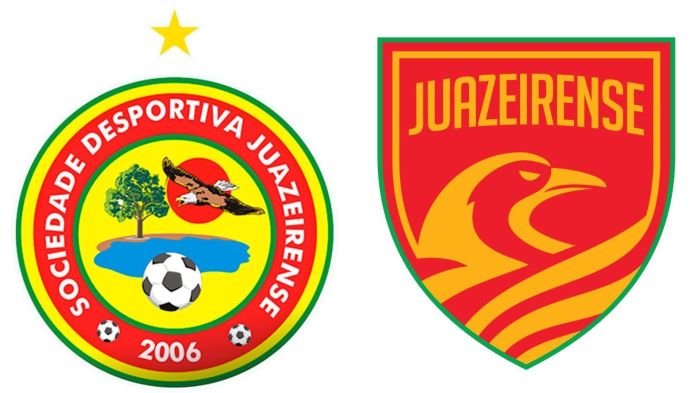 Antigo escudo da Juazeirense (à esq.) ao lado do novo escudo