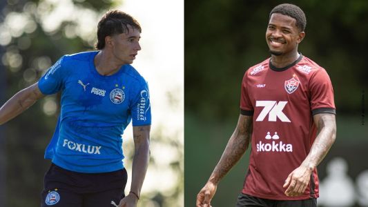 Roman Gomez, do Bahia, e Cacá, do Vitória, durante treino das equipes