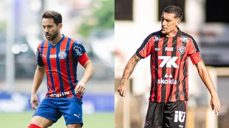 Everton Ribeiro, capitão do Bahia, e Gabriel Baralhas, capitão do Vitória