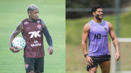 Atacante Marinho, do Vitória, e Hulk, do Atlético, durante treino das equipes