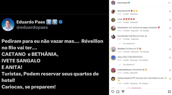 Eduardo Paes anuncia atrações do Réveillon do Rio.