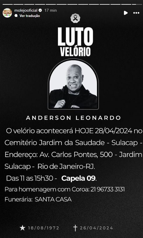 Conhecido como Anderson Molejão, o pagodeiro teve piora no quadro desde o último domingo (21).