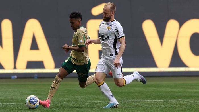 Estêvão anotou gol no último jogo do Palmeiras, contra o Criciúma