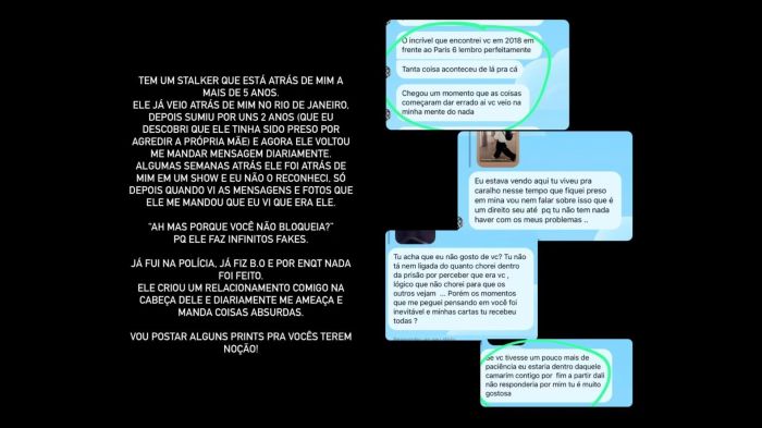 DJ Bárbara Labres fez denúncia e mostrou mensagens que recebeu de stalker