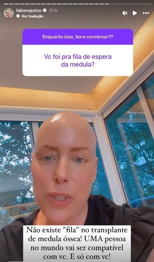 A empresária esclareceu que, diferente do transplante de órgãos sólidos, o de medula óssea não tem uma fila de espera.