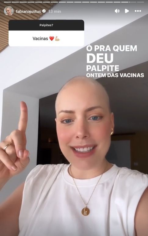 Após câncer, Fabiana Justus conta novidade sobre pós-transplante: 'sem palavras'.