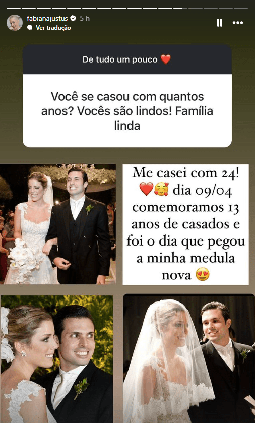 Fabiana Justus exibiu fotos do casamento com Bruno D'Ancona