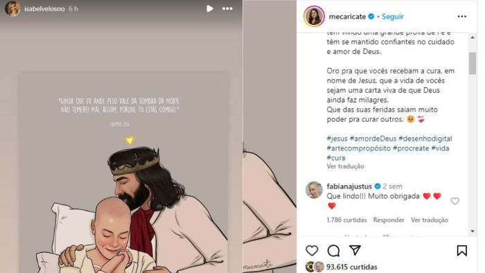 Nos stories, a influencer também repostou um desenho de Fabiana Justus, ao lado de Deus. Nos stories, a influencer também repostou um desenho de Fabiana Justus, ao lado de Deus.