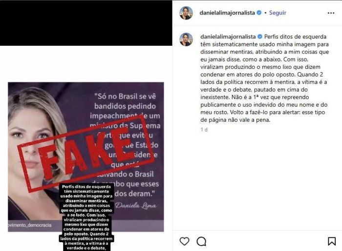 Imagem e nome de Daniela Lima foram usados na publicação Imagem e nome de Daniela Lima foram usados na publicação