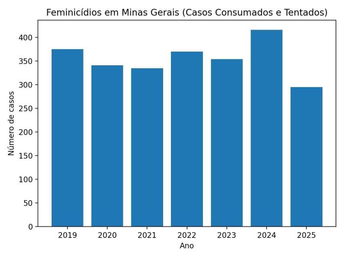 Dados mostram casos de feminicídio tentados e consumados em Minas