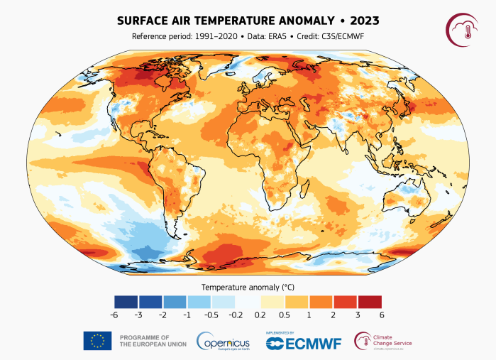 Mapa aponta temperaturas e anomalias na superfície do planeta em 2023 Mapa aponta temperaturas e anomalias na superfície do planeta em 2023