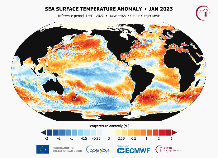 Animação mostra ocorrência do fenômeno El Niño, com aumento da temperatura média das águas do Pacífico