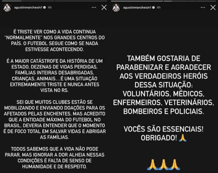 Desabafo do goleiro Agustín Marchesín nas redes sociais Desabafo do goleiro Agustín Marchesín nas redes sociais