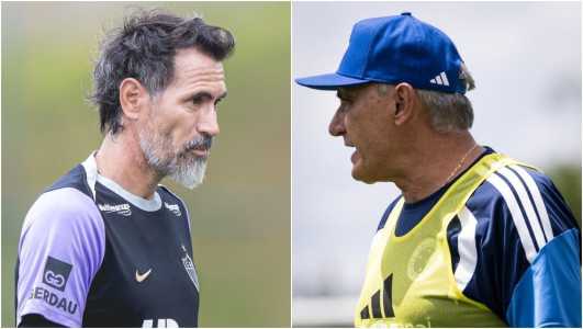 Eduardo Domínguez, técnico do Atlético, e Tite, técnico do Cruzeiro