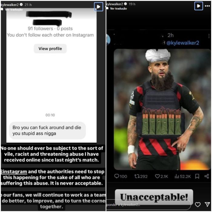 Kyle Walker, do Manchester City, denuncia racismo nas redes sociais