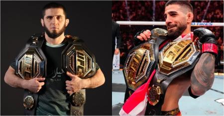 Islam Makhachev e Ilia Topuria, duplos campeões do UFC