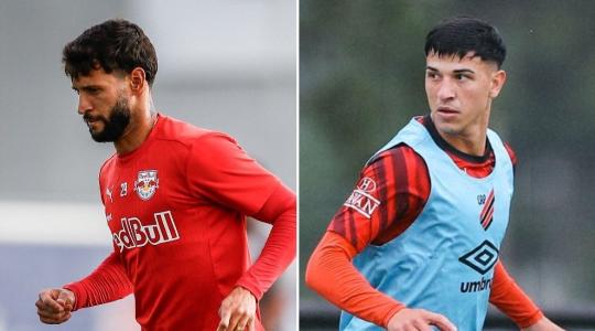 Laterais Juninho Capixaba, do RB Bragantino, e Lucas Esquivel, do Athletico-PR