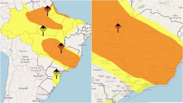 Diversos estados do Brasil estão sob alerta de perigo; Minas tem mais de 700 cidades com previsão de chuvas