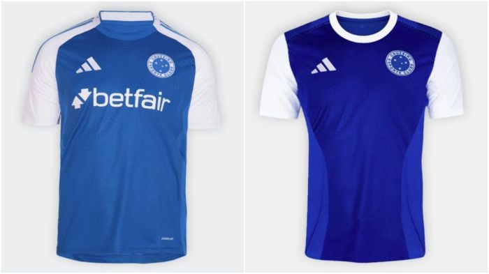 Camisa de 'torcedor' do Cruzeiro, à esquerda, e a nova 'fanshirt', à direita Camisa de 'torcedor' do Cruzeiro, à esquerda, e a nova 'fanshirt', à direita