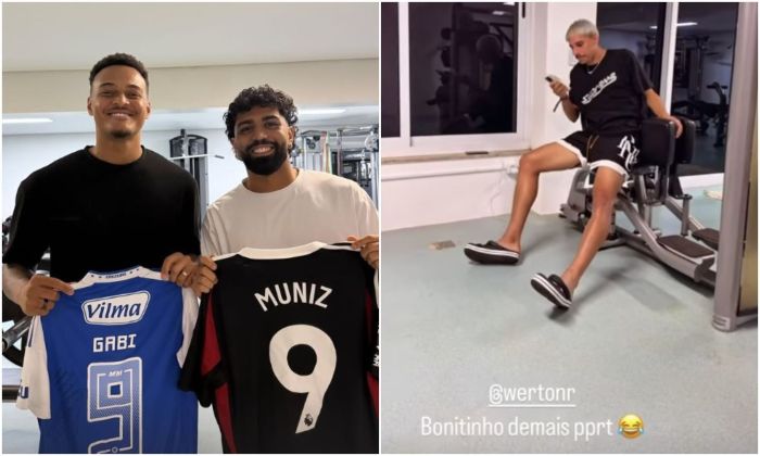 Rodrigo Muniz ao lado de Gabigol, no primeiro story (esq), e Werton se divertindo em outra postagem na direita