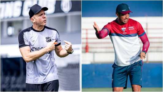 Mozart, técnico do Ceará, e Carpini, técnico do Fortaleza