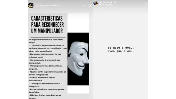 À esquerda, publicação de Gabi e à direita, postagem de Sheilla