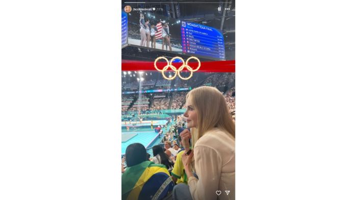 Nicole Kidmann acompanhou a final da ginástica por equipes na Bercy Arena