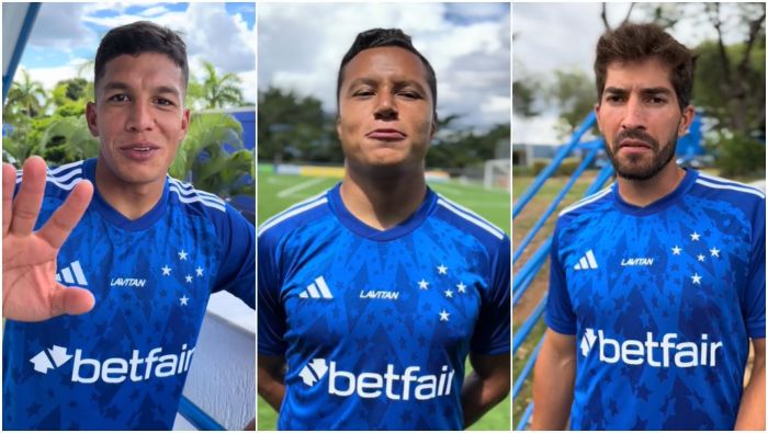 Romero (esq), Marlon (centro) e Lucas Silva (dir), do Cruzeiro, durante filmagem de conteúdo na Toca da Raposa II Romero (esq), Marlon (centro) e Lucas Silva (dir), do Cruzeiro, durante filmagem de conteúdo na Toca da Raposa II