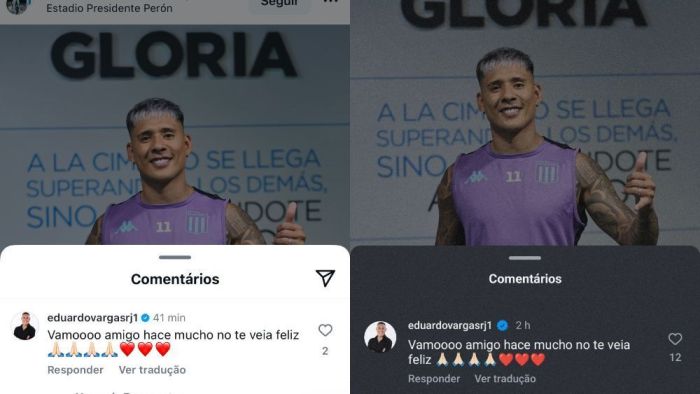Comentário da Vargas em publicação de Zaracho no Instagram