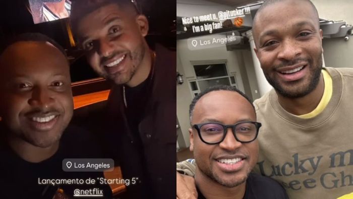 Thiaguinho na estreia da série Starting 5 e com PJ Tucker
